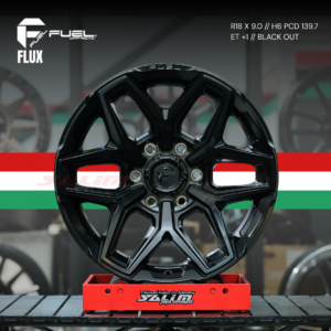 VELG FUEL FLUX | BLACK OUT, GLOSS BLACK / BRUSH HEAD FACE / GREY DOT